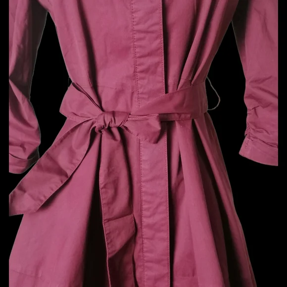 🌰 maroon small stand-up collar 7/10 length sleeves midi dress by MWQR - Picture 5 of 8